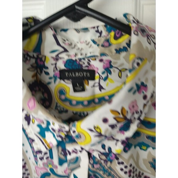 Talbots Woman L Shirt/ Tunic Roll Tab LS Collared Button Paisley Retro Boho Work - Picture 3 of 10